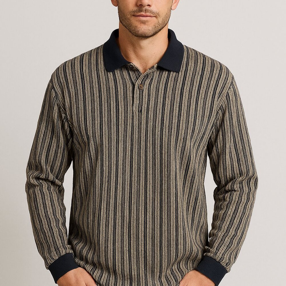 Vintage Croft & Barrow Navy and White Striped Long Sleeve Shirt Men's SizeLarge